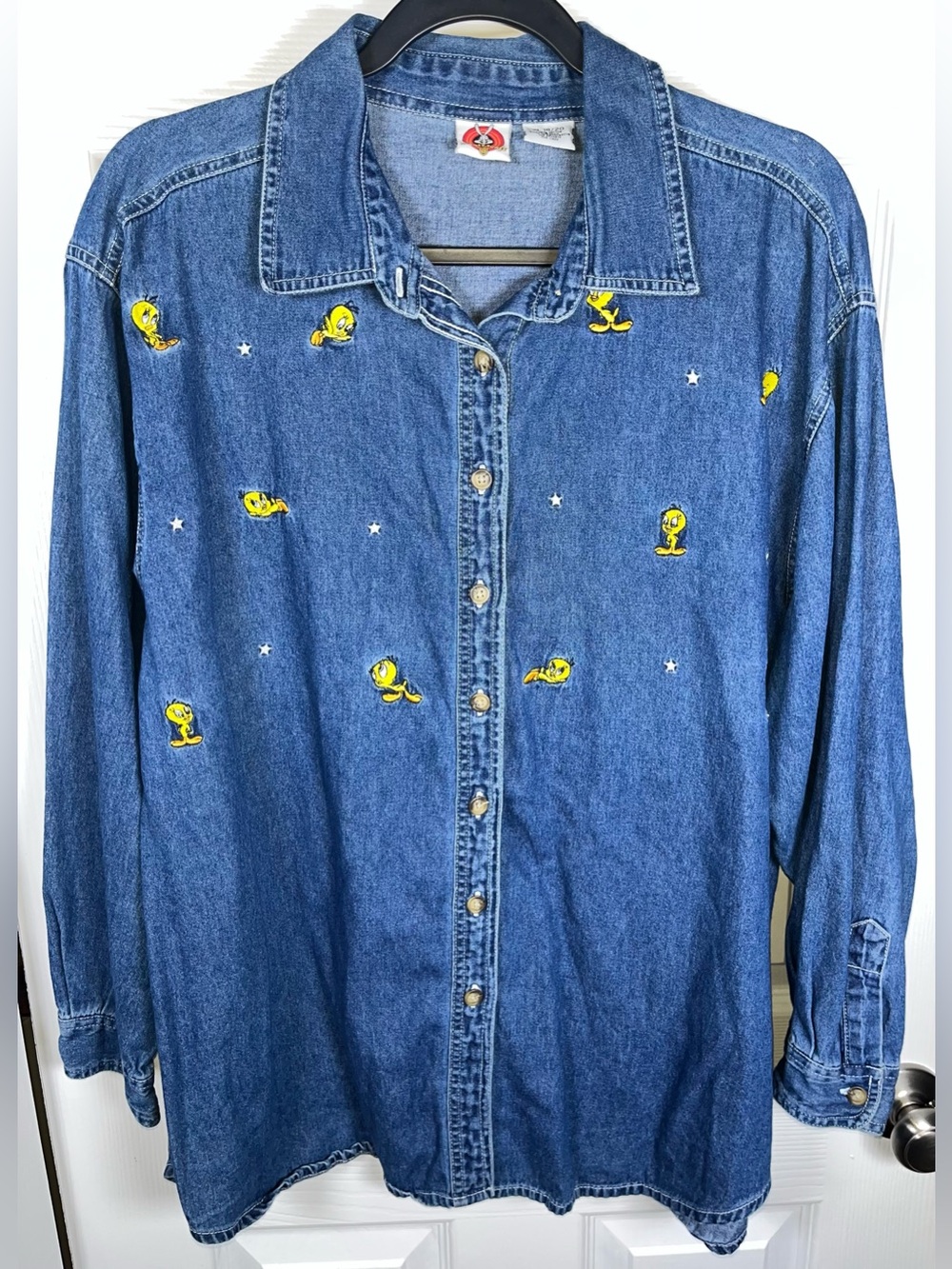Vintage Women’s Tweety Looney Tunes Denim Long Sleeve Button Shirt XL (18-20)
